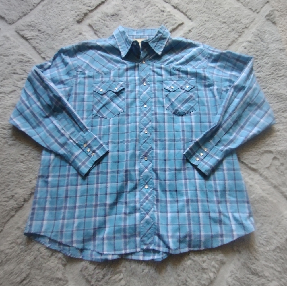 Wrangler Western Pearl Snap Shirt XXL 2xl Blue Mens Sawtooth Pockets